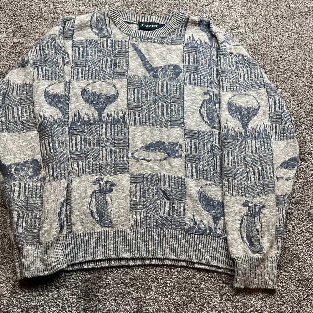 vintage Golf sweater mens L Geometric golfer Pullover Knitwear usa Statement